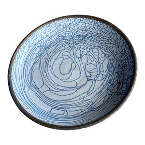 GIGLIO - WHITE/BLUECRAKLE GLAZE ITALIAN POTTERY CERAMIC CHARGER - 18" - GOLD RIM